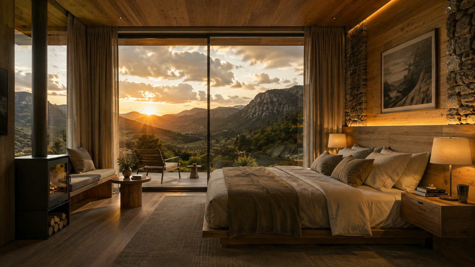 Quarto com pôr do sol na janela — imagem ilustrativa